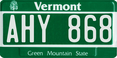 VT license plate AHY868