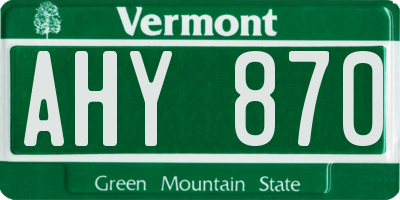 VT license plate AHY870