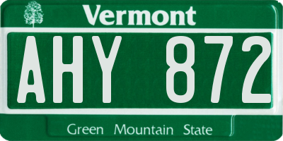 VT license plate AHY872