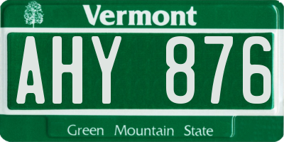 VT license plate AHY876