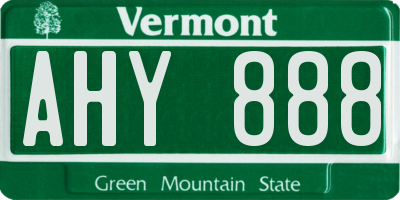 VT license plate AHY888