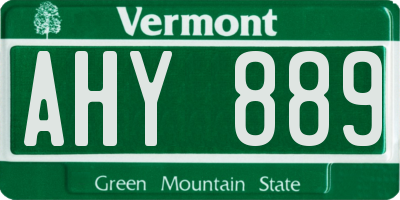 VT license plate AHY889