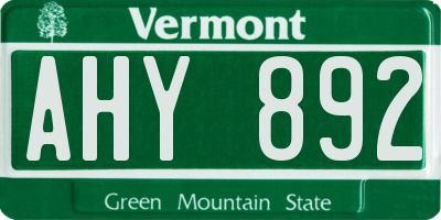 VT license plate AHY892