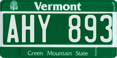 VT license plate AHY893