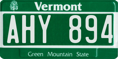 VT license plate AHY894