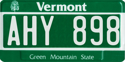 VT license plate AHY898