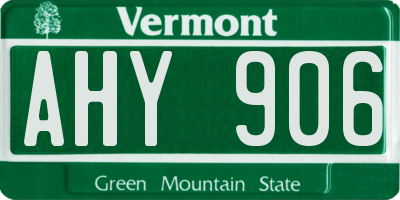 VT license plate AHY906