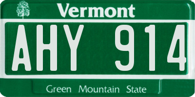 VT license plate AHY914