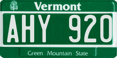VT license plate AHY920