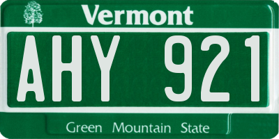 VT license plate AHY921
