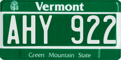 VT license plate AHY922