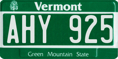 VT license plate AHY925