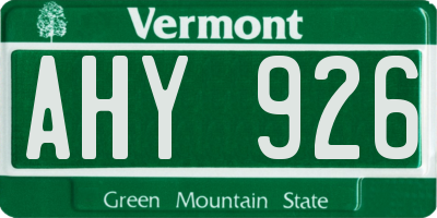 VT license plate AHY926