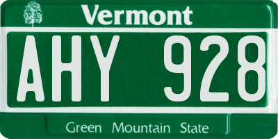 VT license plate AHY928