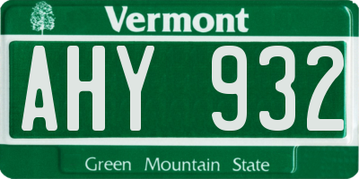 VT license plate AHY932
