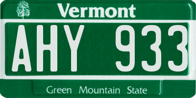 VT license plate AHY933