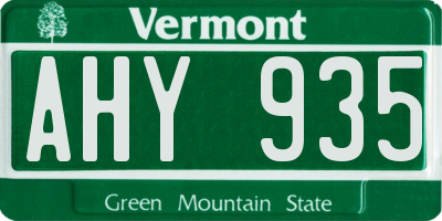 VT license plate AHY935