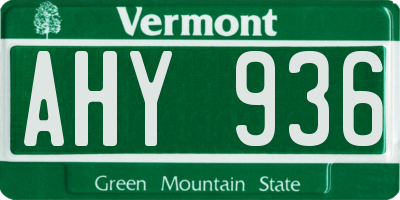 VT license plate AHY936