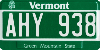 VT license plate AHY938