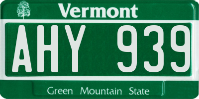 VT license plate AHY939