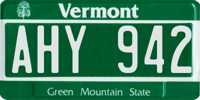 VT license plate AHY942
