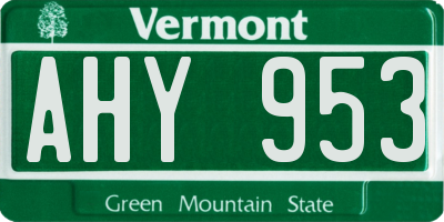 VT license plate AHY953