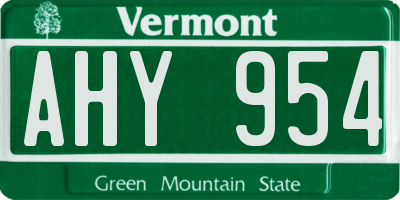 VT license plate AHY954