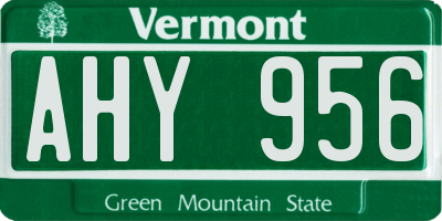 VT license plate AHY956