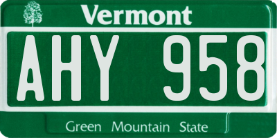 VT license plate AHY958
