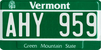 VT license plate AHY959