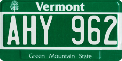 VT license plate AHY962