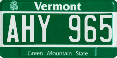 VT license plate AHY965