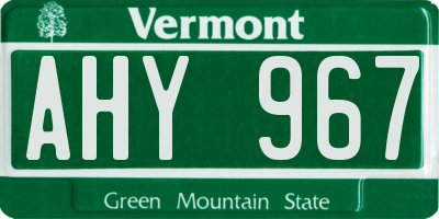 VT license plate AHY967