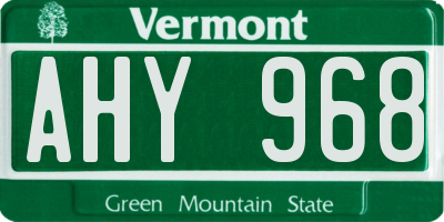 VT license plate AHY968