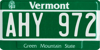 VT license plate AHY972