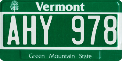 VT license plate AHY978