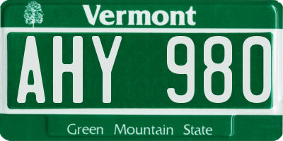 VT license plate AHY980