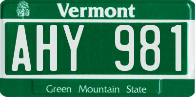 VT license plate AHY981