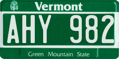 VT license plate AHY982