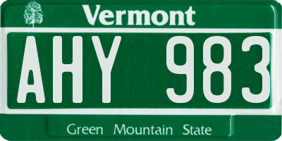 VT license plate AHY983