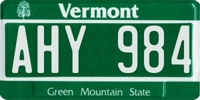 VT license plate AHY984