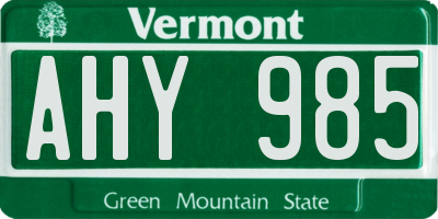 VT license plate AHY985