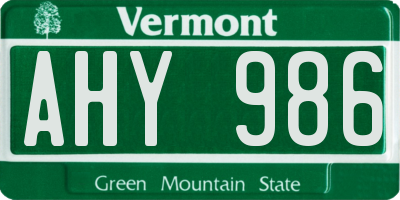VT license plate AHY986