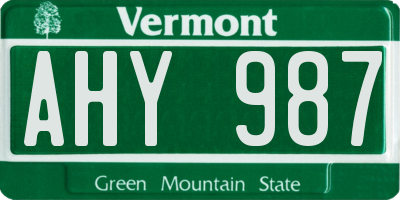 VT license plate AHY987