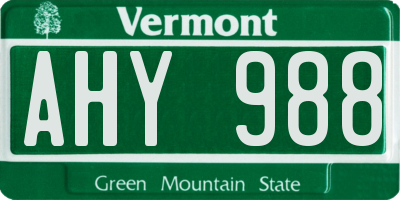 VT license plate AHY988