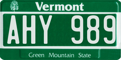 VT license plate AHY989