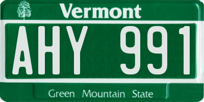 VT license plate AHY991