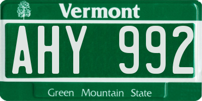 VT license plate AHY992