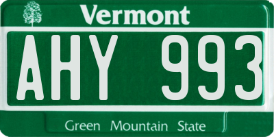 VT license plate AHY993