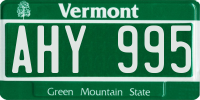 VT license plate AHY995